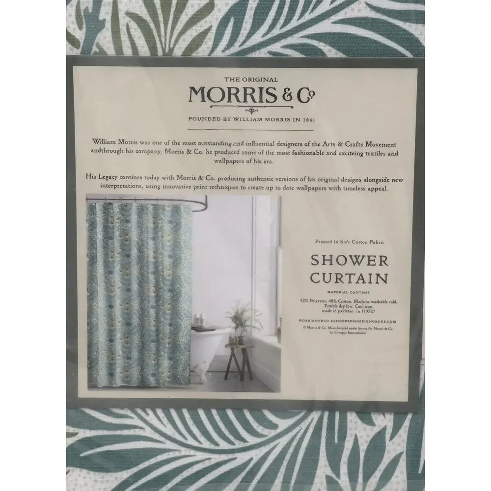 William Morris & Co Shower Curtain Fabric 72x72” Floral Larkspur Teal Pink Blue